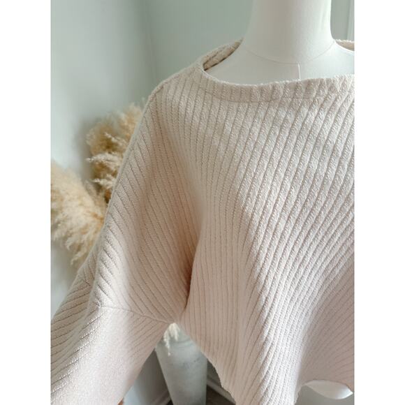 Free People I Can't Wait Oversized Ribbed Dolman Cropped Sweater Medium Cream - Picture 7 of 11